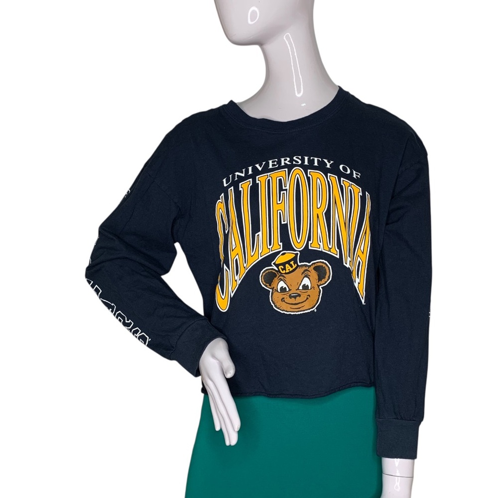 '47 UC Berkeley Crop Top Long Sleeve Graphic T-shirt Crewneck Navy Blue Size S